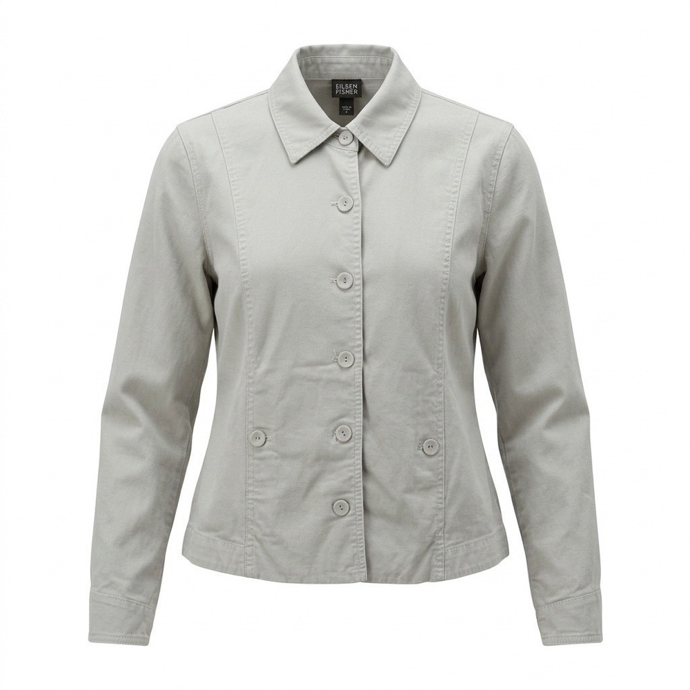 Eileen Fisher Womens Jacket S Organic Cotton Beige Canvas Utility Minimalist